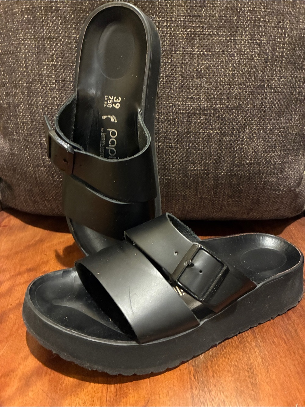 Papillio Black Double-Strap Platform Sandals